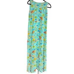 long comfortable vintage Hawaiian print body con dress